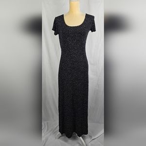 Vintage Benson And Smith Dotted Black Lightweight Jersey Knit Maxi Dress sz L